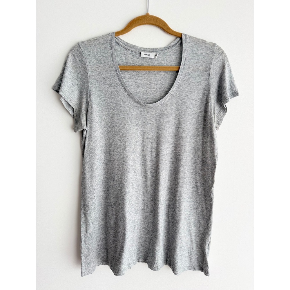 Vince Women Heather Gray Scoop Neck T-Shirt Lightweight Layering Indie Sleaze M
